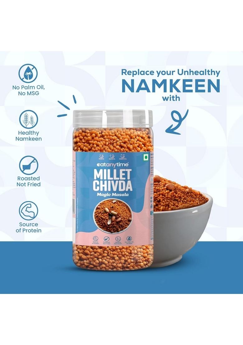 EAT Anytime Magic Masala Millet Chivda | Flavor-Packed, Guilt-Free Snack Crafted with Roasted Aromatic Spices & A Crunchy Twist for Your Perfect Time Indulgence (Pack of 1)