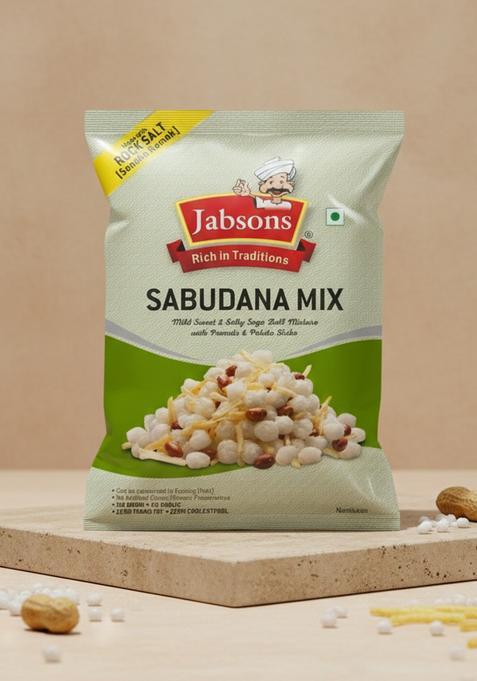 Jabsons Sabudana Mix 180g | Crispy Falahari Snack with Peanuts & Potato Sticks Vrat Namkeen Rock Salt Ready-to-Eat Healthy Farali Mixture for Fasting