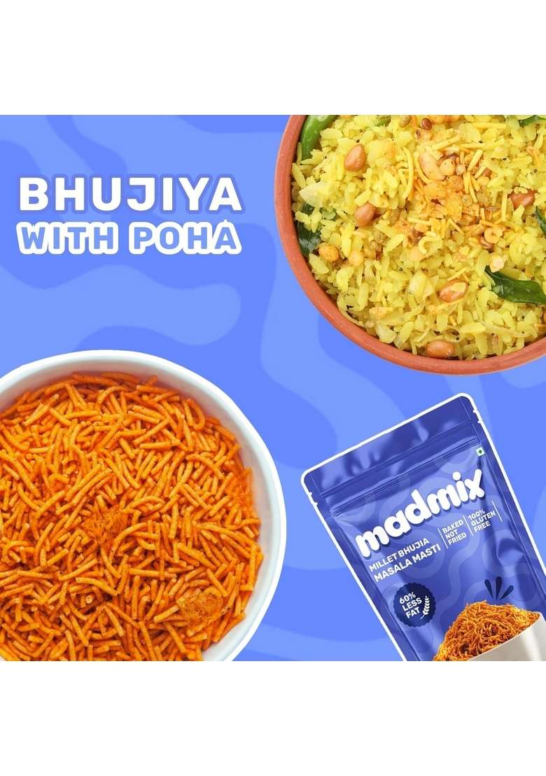 Madmix Baked Bhujia All flavour Mix|Healthy Bhujia|Namkeen|Sev-135gm (Pack of 6) - Indya
