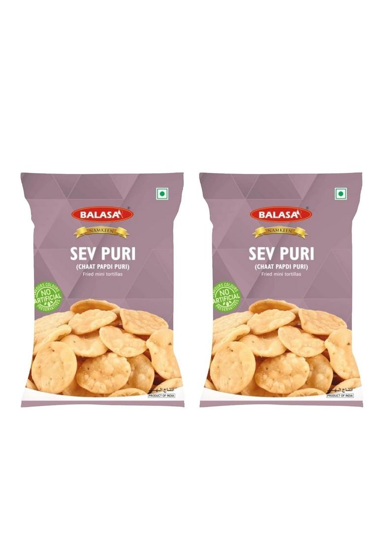 Balasa Sev Puri Papdi | Chaat Packet Snack Items for Eating Namkeen Ready to Eat Indian Snacks (180g x 2 Packets)