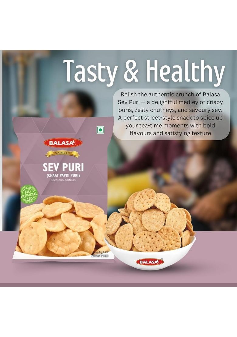 Balasa Sev Puri Papdi | Chaat Packet Snack Items for Eating Namkeen Ready to Eat Indian Snacks (180g x 2 Packets)