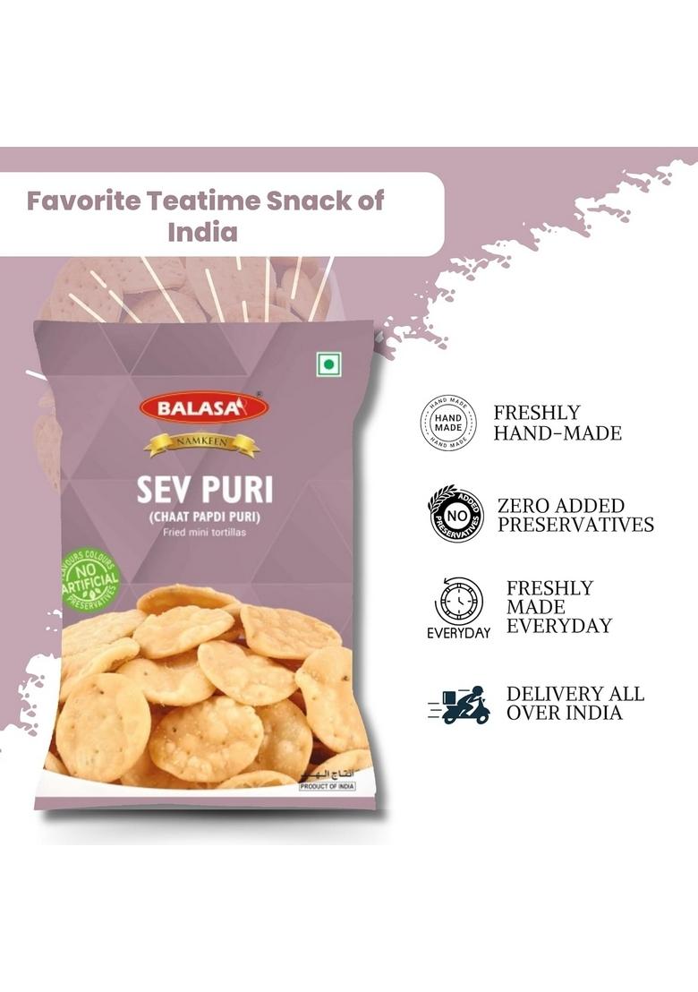 Balasa Sev Puri Papdi | Chaat Packet Snack Items for Eating Namkeen Ready to Eat Indian Snacks (180g x 2 Packets)