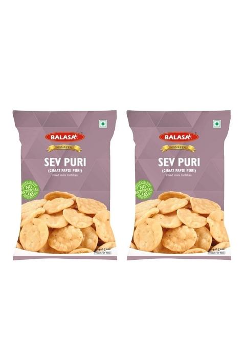 Balasa Sev Puri Papdi | Chaat Packet Snack Items for Eating Namkeen Ready to Eat Indian Snacks (180g x 2 Packets)