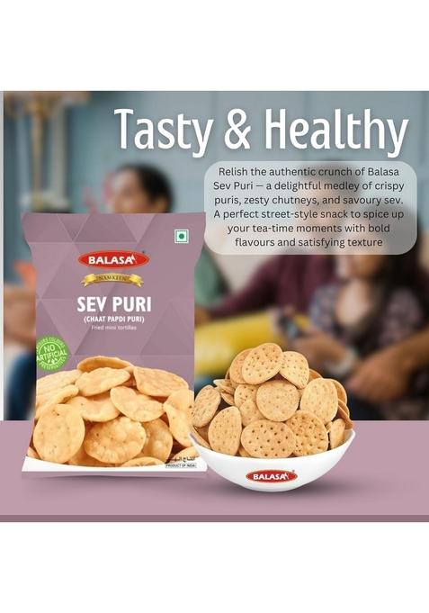 Balasa Sev Puri Papdi | Chaat Packet Snack Items for Eating Namkeen Ready to Eat Indian Snacks (180g x 2 Packets)