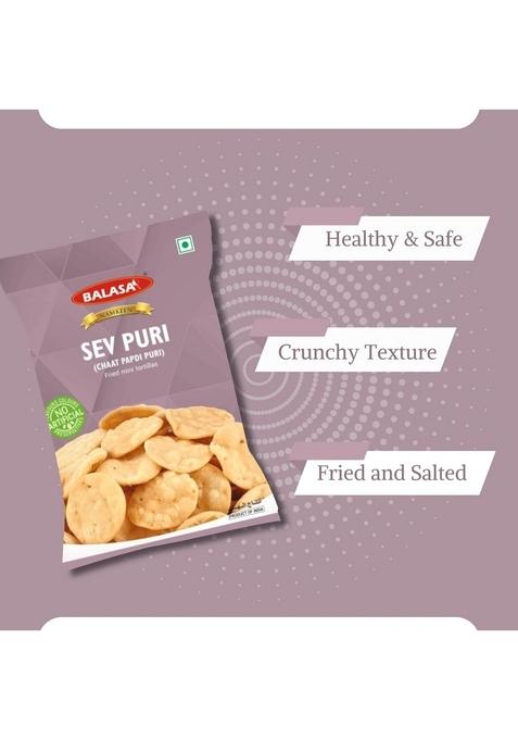 Balasa Sev Puri Papdi | Chaat Packet Snack Items for Eating Namkeen Ready to Eat Indian Snacks (180g x 2 Packets)