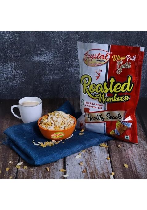 Crystal Namkeen Fat Free Wheat Puff Roasted | Light & Tasty Indian Snack Spicy Puffed Rice Mix for Tea-Time Travel-(Pack of 3)