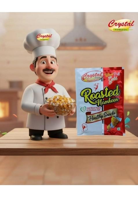 Crystal Namkeen Fat Free Wheat Puff Roasted | Light & Tasty Indian Snack Spicy Puffed Rice Mix for Tea-Time Travel-(Pack of 3)