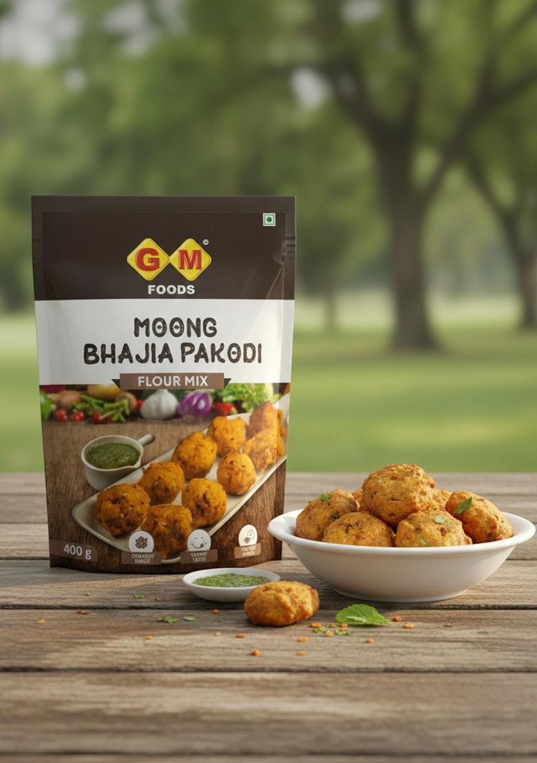 GM FOODS Moong Dal Pakodi 400g | Instant Bhajia & Mix for Breakfast Crispy, Crunchy Spicy Indian Snack Ready to Cook Made with Natural Ingredients No Preservatives