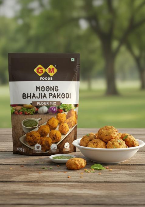 GM FOODS Moong Dal Pakodi 400g | Instant Bhajia & Mix for Breakfast Crispy, Crunchy Spicy Indian Snack Ready to Cook Made with Natural Ingredients No Preservatives