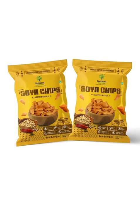 SSF Supreem Super Foods Soya Chips | Roasted Healthy Soy Snack Indian Crisps Perfect High Protein & Fibre Rich Breakfast, Evening or Midnight Munching Chatpata Masala Flavour Baked Crunchy Gluten Free Pack of 2 (100 gms each)