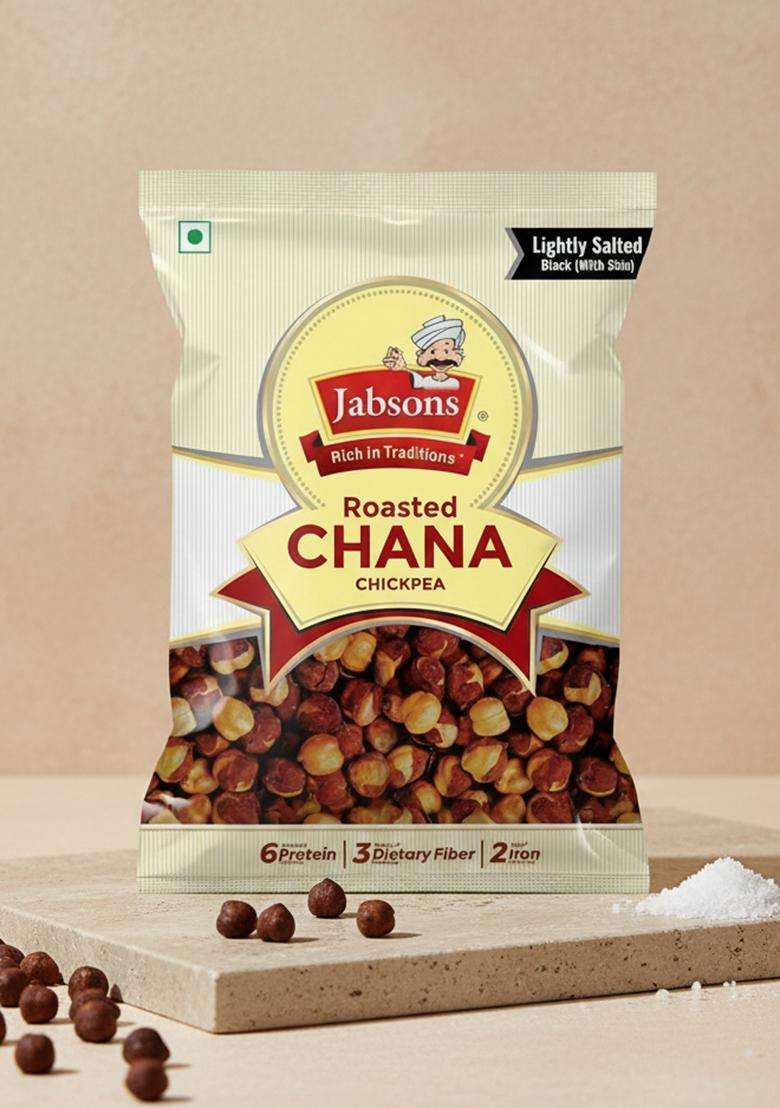 Jabsons Roasted Chana Mahabaleshwar Black 200g | Salted Bhuna No Onion Garlic Gluten-Free High Protein Snack Chickpeas Ready to Eat Healthy Indian - Indya