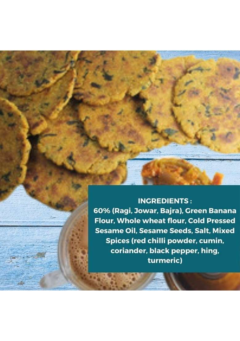 NIHKAN Baked Bajra Methi Bhakhri - 200 Gms | 100% Millet No Wheat Ready to Eat Snack Low Calorie Palm Oil Preservatives Healthy Traditional Gujarati Snacks Made in cold pressed sesame - Indya