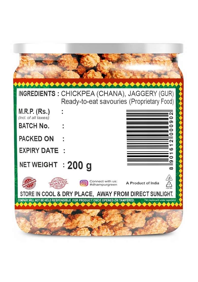 DHAMPURGREEN Gur Chana, 800 grams (200 gramsX4) | Chickpeas Sweets Snacks With Jaggery Roasted - Indya