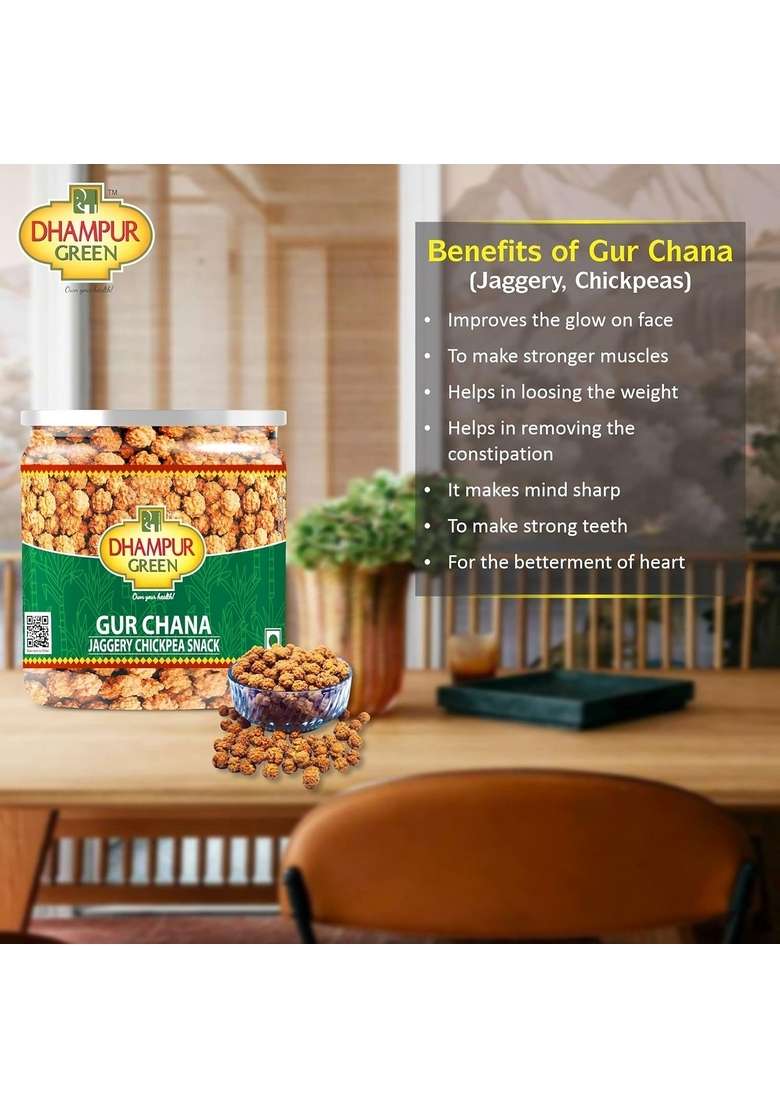 DHAMPURGREEN Gur Chana, 800 grams (200 gramsX4) | Chickpeas Sweets Snacks With Jaggery Roasted - Indya