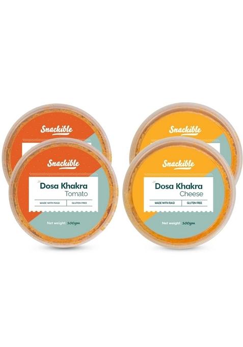 Snackible MU(N)CH BETTER Crispy Cheese & Tomato Dosa Khakhra (Pack of 4) 4x100gm | Indian Healthy Snack Made with Ragi Ready to Eat Source Protein No Palm Oil Rich in Dietary Fibre Zero Trans Fat