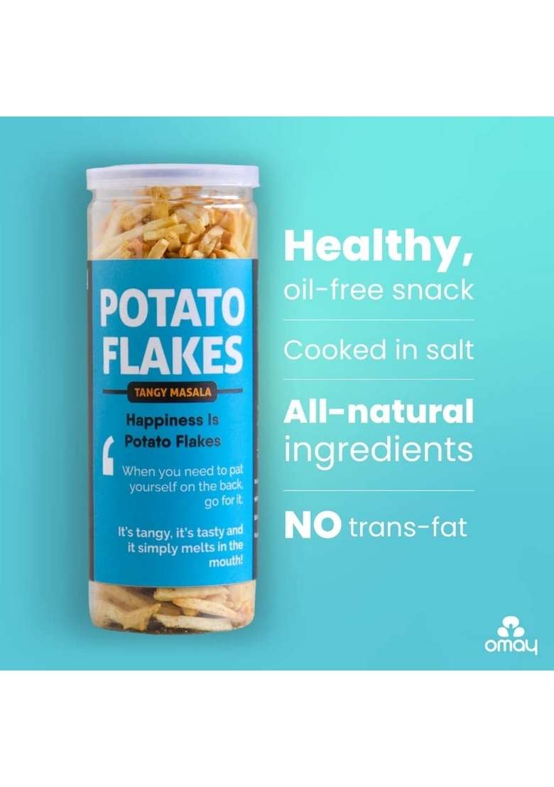 Omay Foods Roasted Potato Flakes (Aloo Laccha), 50g Jar (Pack of 4) | Healthy Snacks 100% Oil-Free Namkeen snack I Sugar free Travel Office time Evening Late Night - Indya