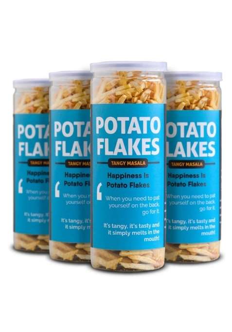 Omay Foods Roasted Potato Flakes (Aloo Laccha), 50g Jar (Pack of 4) | Healthy Snacks 100% Oil-Free Namkeen snack I Sugar free Travel Office time Evening Late Night
