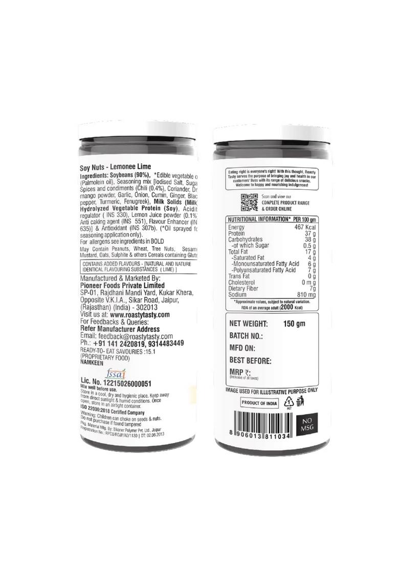 Roasty Tasty Roasted Soy Nuts Snacks | Lemonee Lime Crunchy & Zero Cholesterol, Gluten-Free Healthy Namkeen Snack, Not fried Snack I for Weight Loss Protein Pack of 1