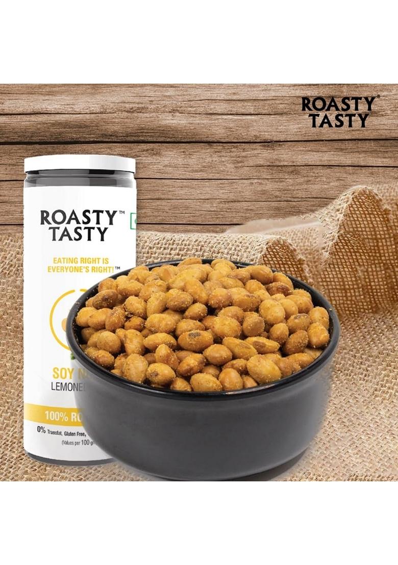 Roasty Tasty Roasted Soy Nuts Snacks | Lemonee Lime Crunchy & Zero Cholesterol, Gluten-Free Healthy Namkeen Snack, Not fried Snack I for Weight Loss Protein Pack of 1