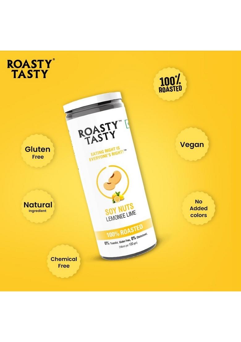 Roasty Tasty Roasted Soy Nuts Snacks | Lemonee Lime Crunchy & Zero Cholesterol, Gluten-Free Healthy Namkeen Snack, Not fried Snack I for Weight Loss Protein Pack of 1