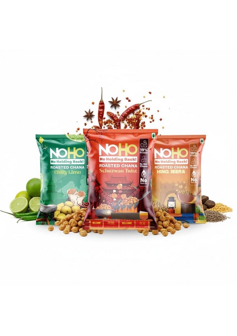 NoHo Roasted Chana | Bold AF Flavours Double for Extra Crunch 19% Protein Chickpeas Skin-Free, Guilt-Free, No Palm Oil Healthy High-Protein Snack Adults Namkeen Alternative 3 Lit 315 g (Pack of 3)