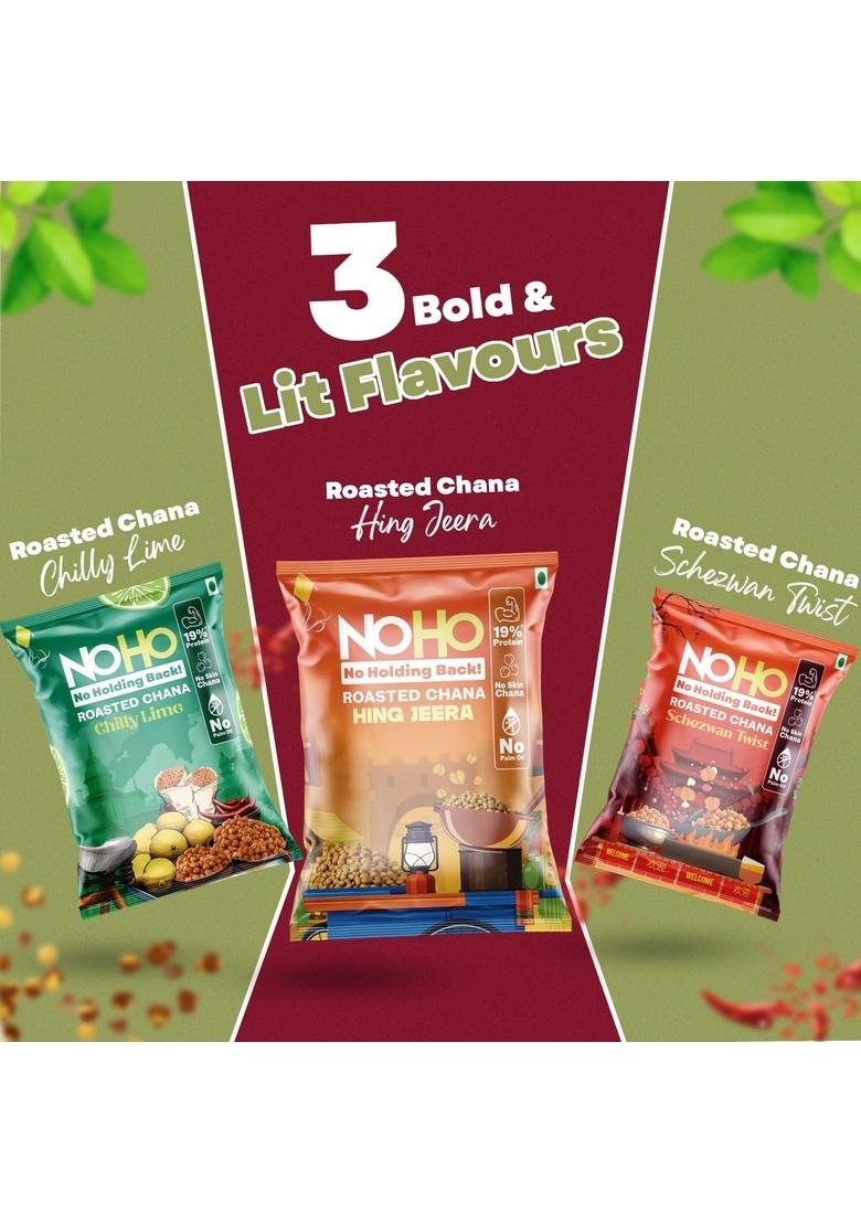 NoHo Roasted Chana | Bold AF Flavours Double for Extra Crunch 19% Protein Chickpeas Skin-Free, Guilt-Free, No Palm Oil Healthy High-Protein Snack Adults Namkeen Alternative 3 Lit 315 g (Pack of 3)