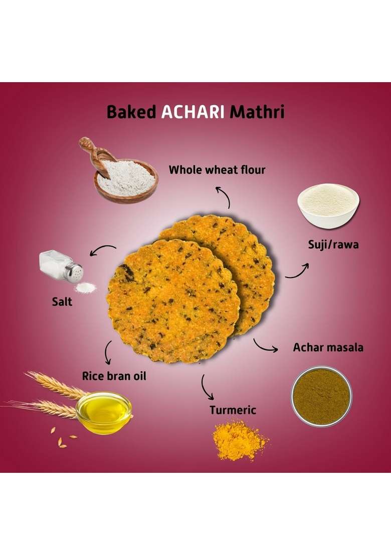 Aweri Baked Achari Mathri (64pcs-768g) | No Maida Palm Oil Crispy Crunchy Healthy Snack 100% Wheat Desi Flavour Vacuum Sealed Namkeen Mathi Pack of 2 - Indya