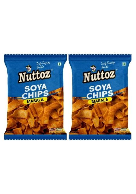 NUTTOZ SOYA Chips Masala - Pack of 2 (150gm Each) | High Protein Ready to Eat Healthy Snack Crunchy and Indian Namkeen