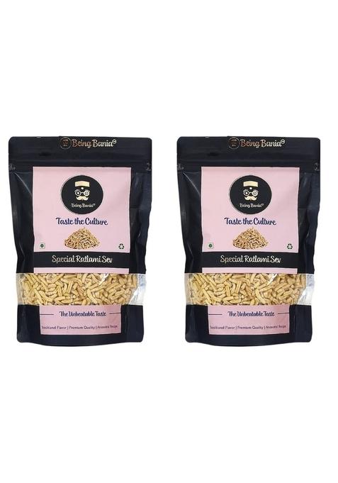 Being Bania Premium Ratlami Sev | No Palmolein Oil Preservatives Fresh Indian Namkeen Tasty Bhujia made in Groundnut Crispy Crunchy Snack 160 Gram (Pack of 2)