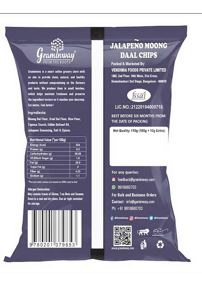 Graminway - FROM THE ROOTS High in Fiber Tasty & Healthy Snacks Diet Moong Chips - Indya