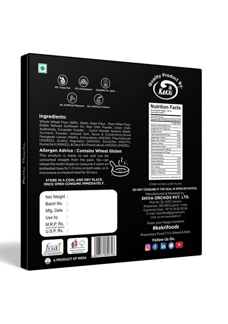Kekri Methi Thepla 10 pcs 240g with Free Pickle - Indya