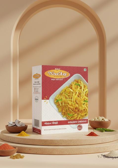 S.G.S Jagdish Farsan Golden Chevdo 200g | Authentic Gujarati Namkeen Spicy Crunchy Poha Mixture Traditional Indian Snack Ready to Eat Tea Time Pack