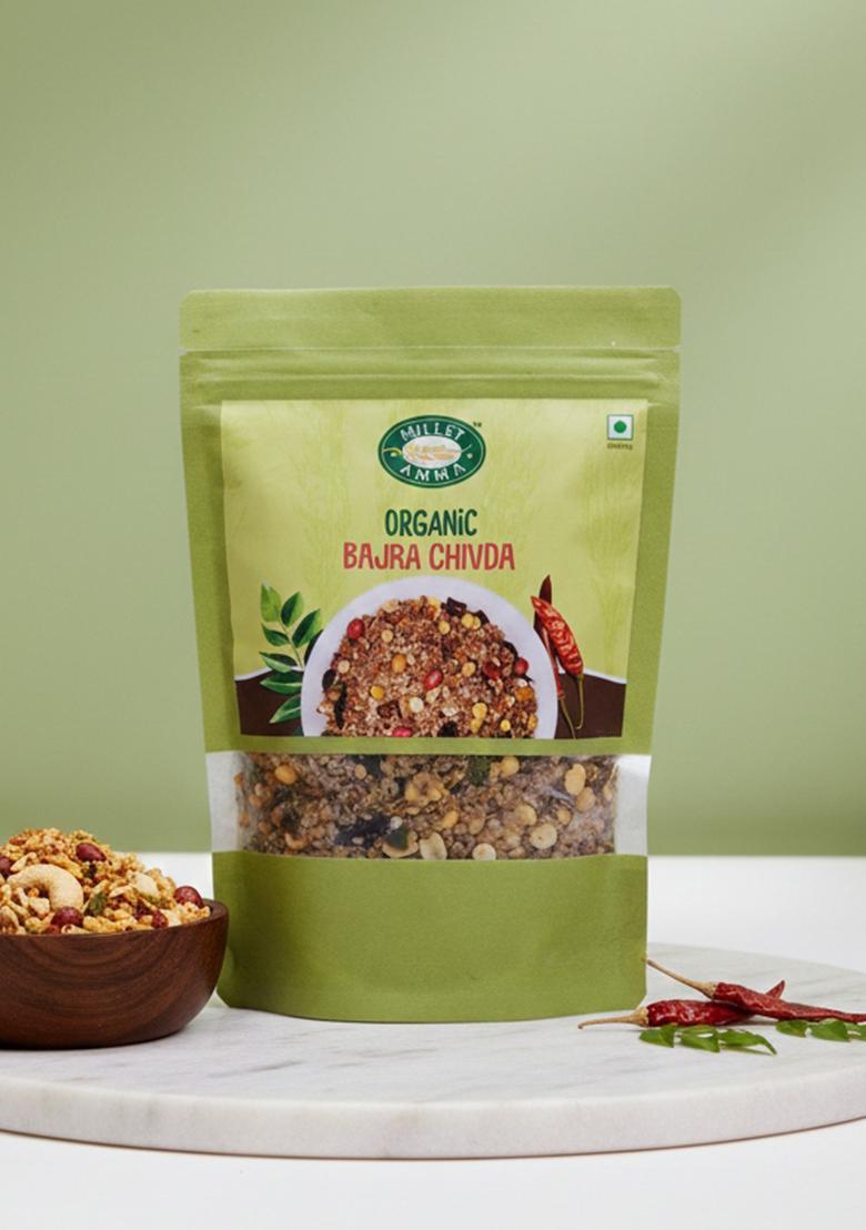 MILLET AMMA Organic Bajra Chivda Namkeen 200 Gms Pack | Added With Peanuts, Roasted Gram and more Mixture Items Best Choice for Snack Time, Parties & Events