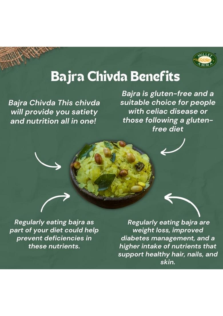 MILLET AMMA Organic Bajra Chivda Namkeen 200 Gms Pack | Added With Peanuts, Roasted Gram and more Mixture Items Best Choice for Snack Time, Parties & Events