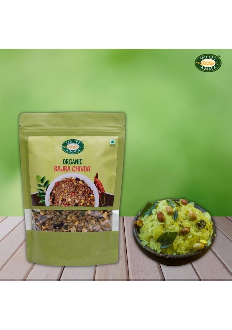 MILLET AMMA Organic Bajra Chivda Namkeen 200 Gms Pack | Added With Peanuts, Roasted Gram and more Mixture Items Best Choice for Snack Time, Parties & Events