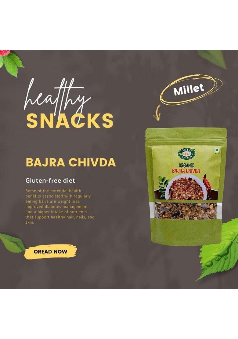MILLET AMMA Organic Bajra Chivda Namkeen 200 Gms Pack | Added With Peanuts, Roasted Gram and more Mixture Items Best Choice for Snack Time, Parties & Events