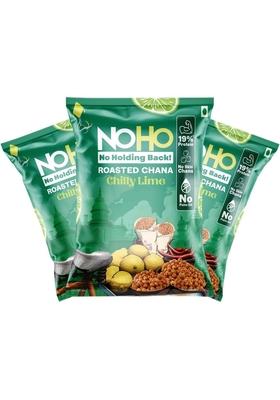 NoHo Roasted Chana | The Best Chili Lime Flavour Healthy Namkeen Alternative (19% Protein) Spicy Snack for Adults Perfect Office & Evening Double Extra Crunch No Palm Oil, Skin-Free Guilt-Free 3 x 105g