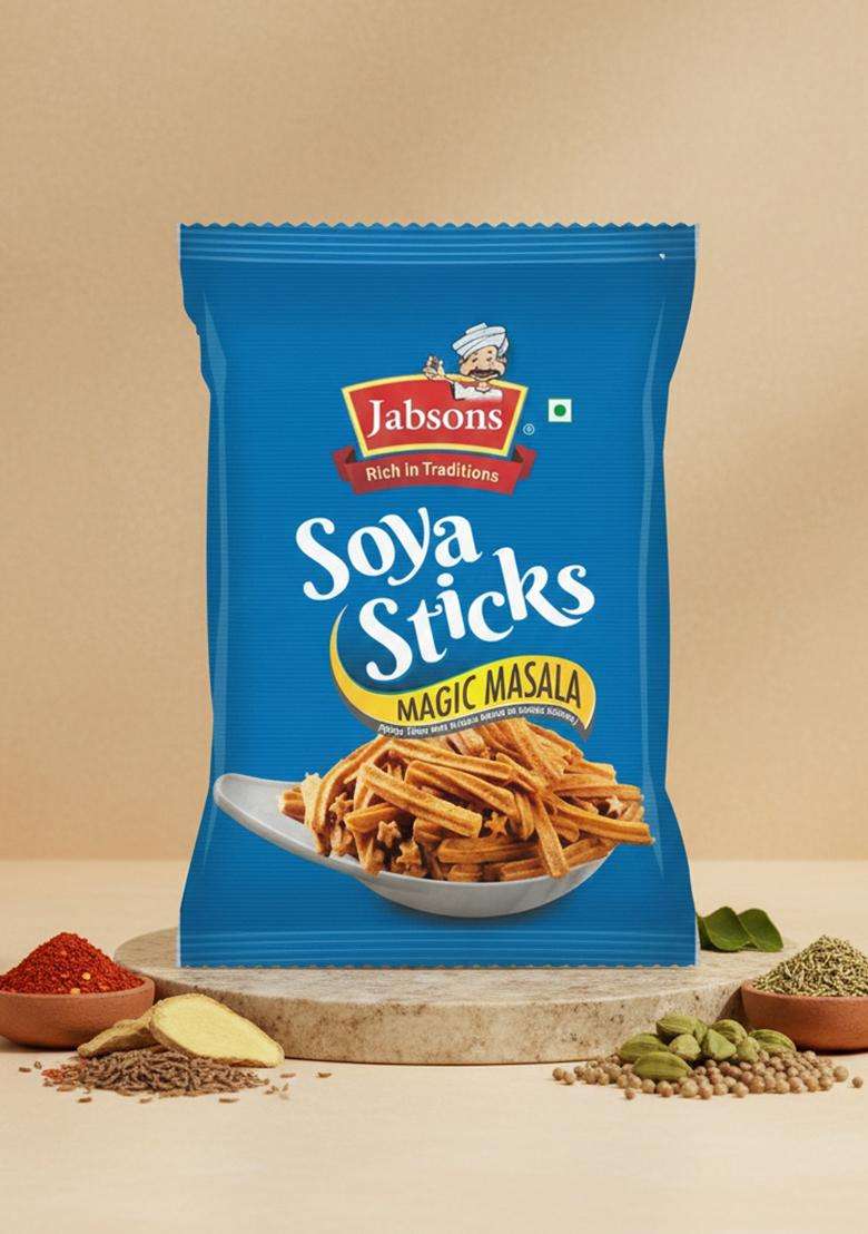 Jabsons Soya Sticks Magic Masala, 180g | Spicy & Crunchy Snack High Protein Ready to Eat Namkeen No Artificial Flavors Tasty Anytime - Indya