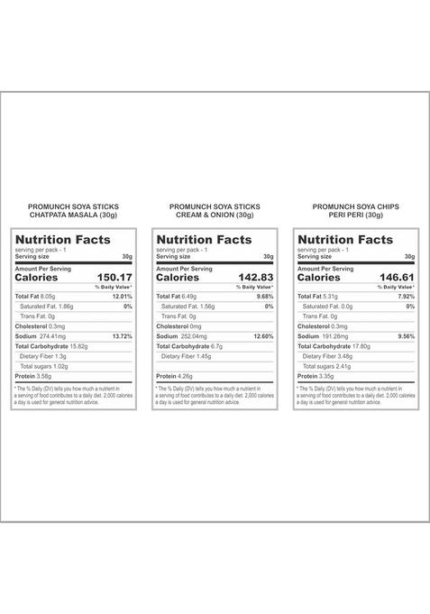 PROMUNCH Soya Sticks (Chatpata Masala, Cream onion) | Chips (Peri Peri) Crispy snacks Namkeen savoury No Palm Oil And Maida