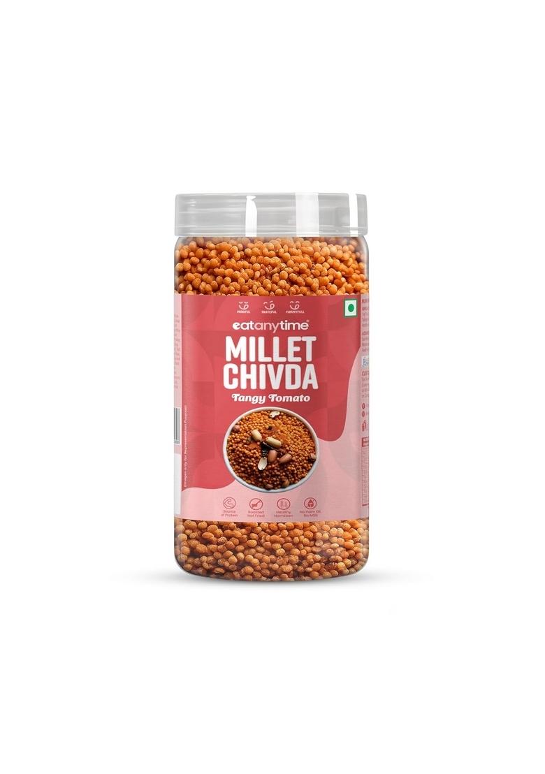 EAT Anytime Tangy Tomato Millet Chivda | Crunchy & Healthy Roasted Snack Mix with Peanuts Spicy Masala Packed Spices Nutrients Perfect for Guilt-Free Snacking, (Pack of 1)
