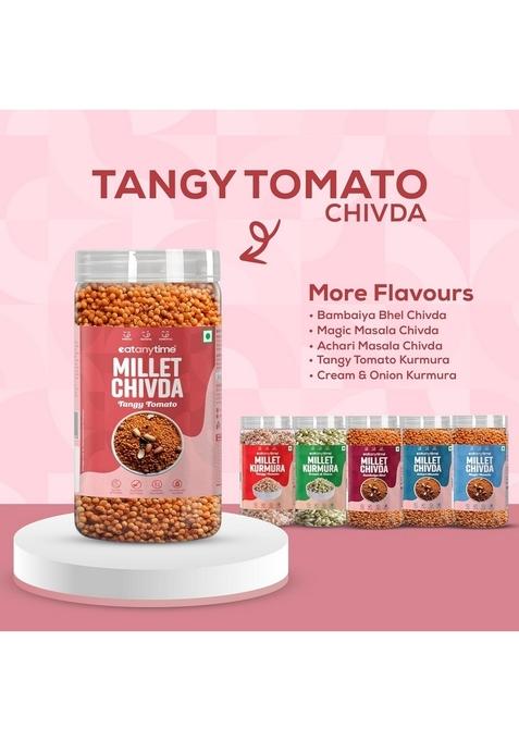EAT Anytime Tangy Tomato Millet Chivda | Crunchy & Healthy Roasted Snack Mix with Peanuts Spicy Masala Packed Spices Nutrients Perfect for Guilt-Free Snacking, (Pack of 1)