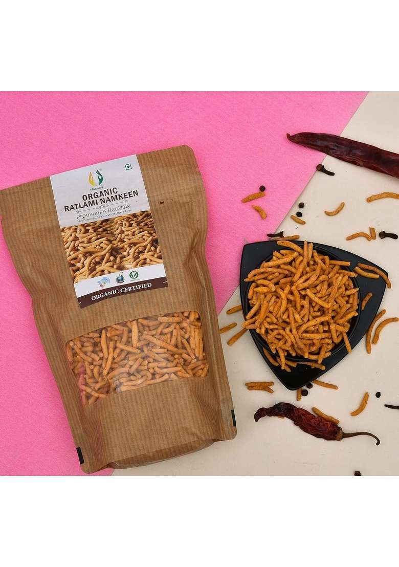 Matratva Ratlami Sev Namkeen 250 gm | Authentic Spicy Made with Organic Besan & Whole Spices Fried in Cold-Pressed Groundnut Oil No Preservatives Healthy Indian Snack - Indya