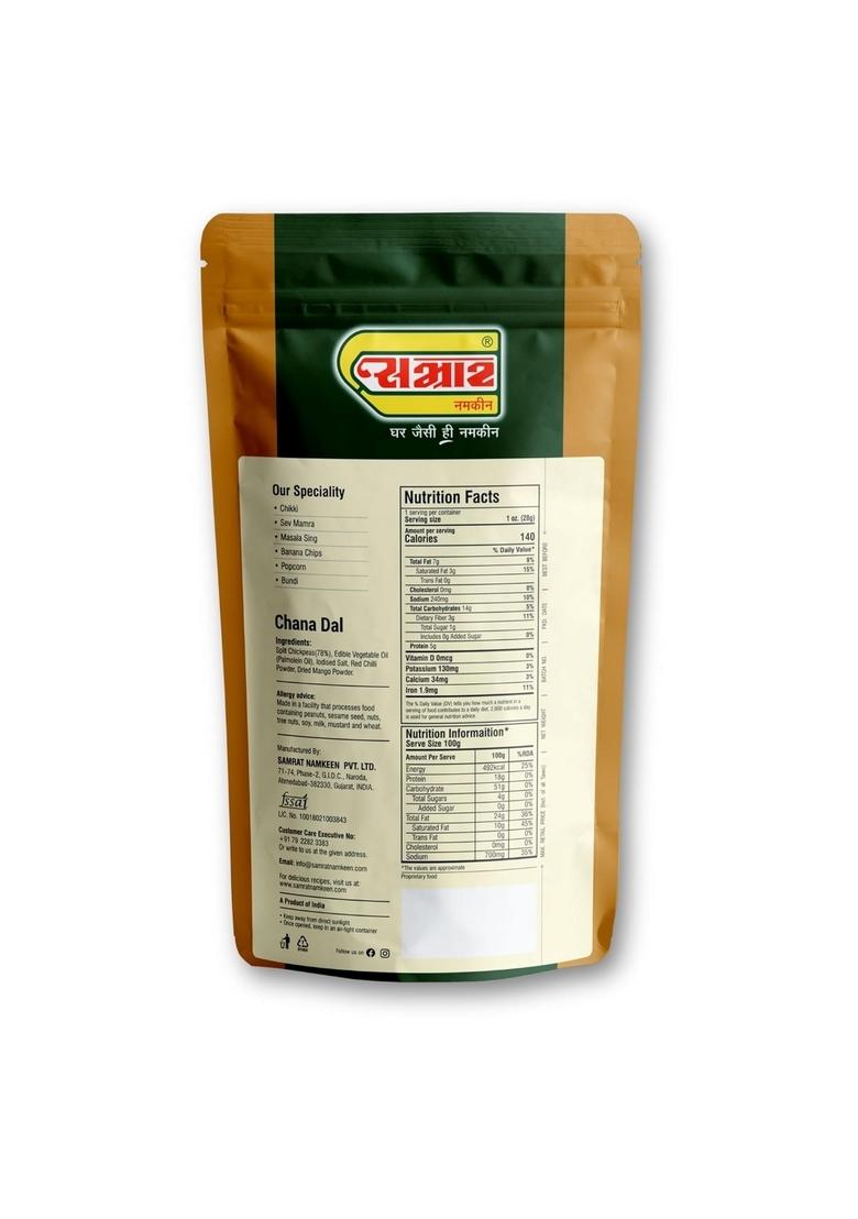 SAMRAT Chana Dal Namkeen Crispy & Crunchy Roasted Split Chickpeas Snack | Chatpata Indian Protein-Rich Ready-to-Eat for Tea Time, Parties Festive Celebrations (Pack of 1 (450g), Dal)