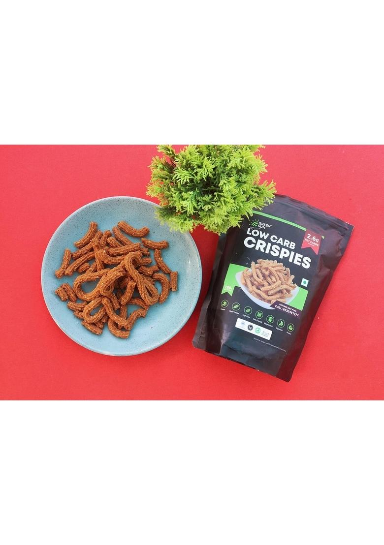 Green Sun Low Carb Crispies | Pack of 1 Healthy Chakli Murruku Spirals Keto Friendly Tasty Savoury Snack Namkeen Calorie