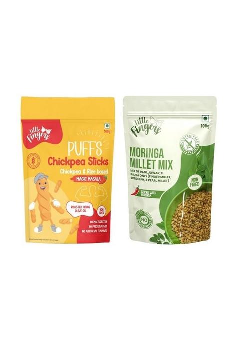 LITTLEFINGERS Little Fingers Organic Millet Based Healthy Roasted Gluten Free High In Fiber Assorted Snack Combo For Kids - MORINGA MIX AND CHICKPEA STICKS MASALA MAGIC