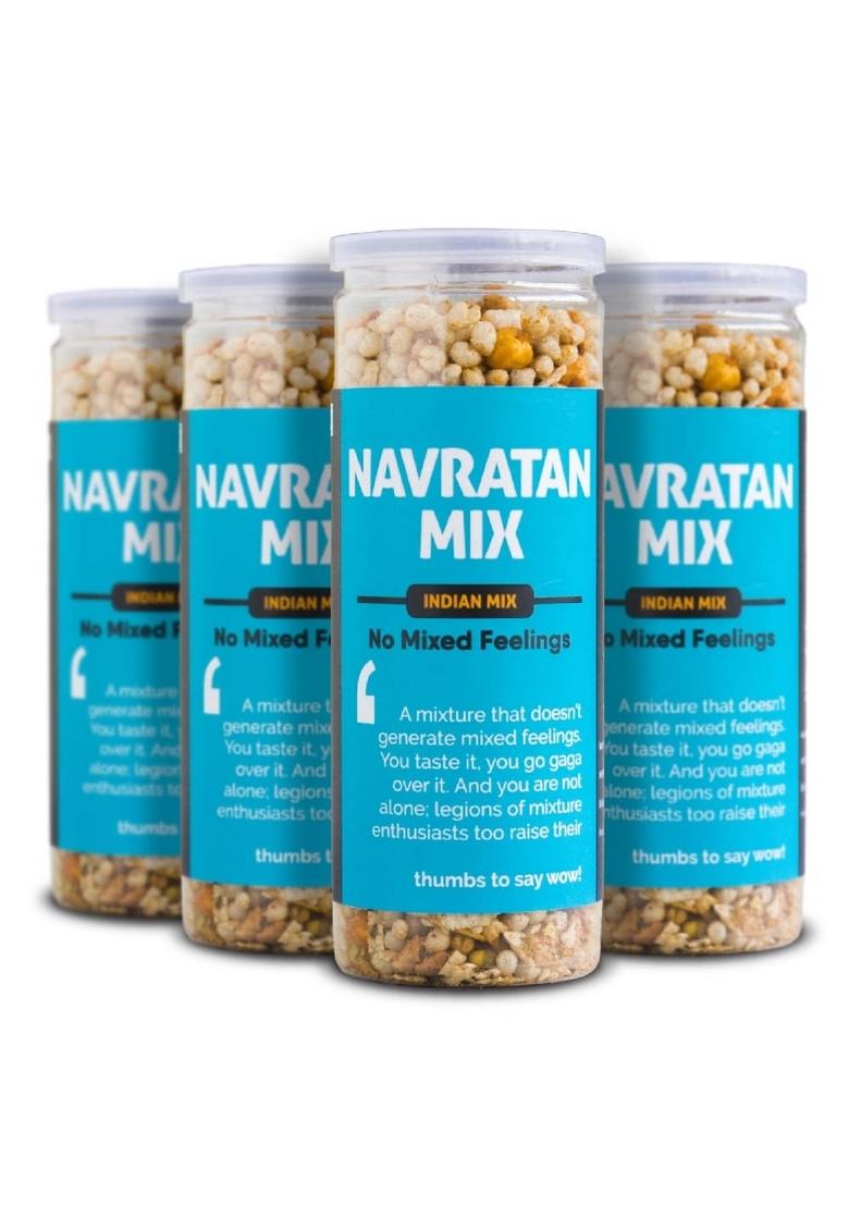 Omay Foods Navratan Mixture, 100g Jar (Pack of 4) | Healthy Roasted Snacks 100% Oil-Free Indian Namkeen I Late Night Snack Office time Evening Diet for Weight loss