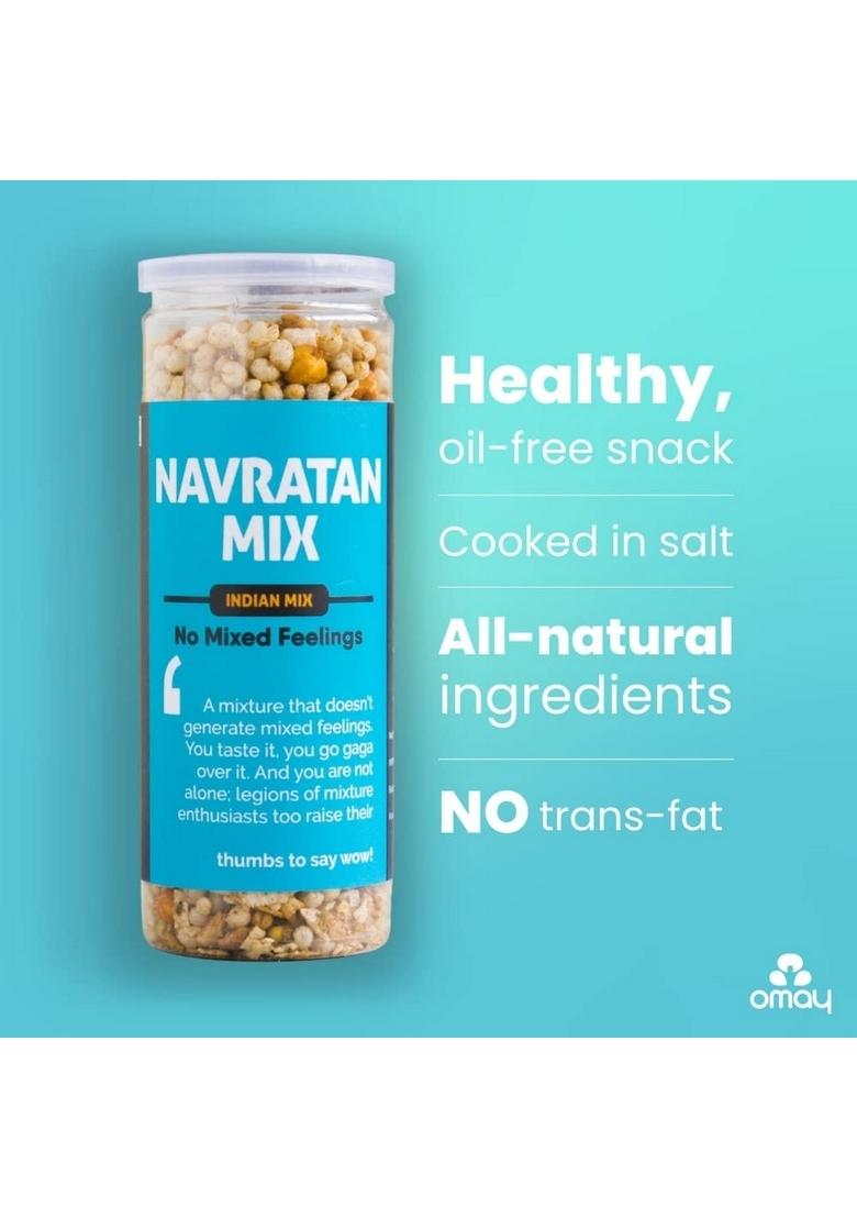 Omay Foods Navratan Mixture, 100g Jar (Pack of 4) | Healthy Roasted Snacks 100% Oil-Free Indian Namkeen I Late Night Snack Office time Evening Diet for Weight loss