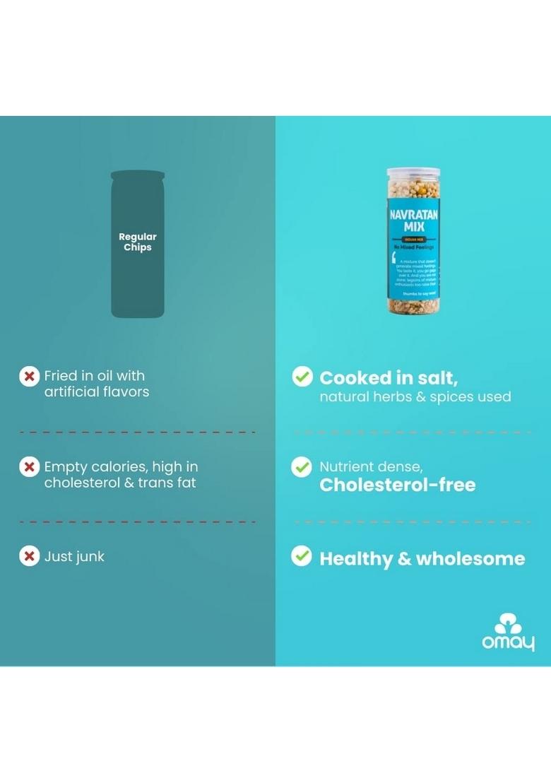 Omay Foods Navratan Mixture, 100g Jar (Pack of 4) | Healthy Roasted Snacks 100% Oil-Free Indian Namkeen I Late Night Snack Office time Evening Diet for Weight loss