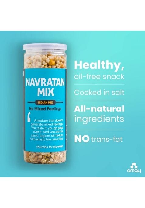 Omay Foods Navratan Mixture, 100g Jar (Pack of 4) | Healthy Roasted Snacks 100% Oil-Free Indian Namkeen I Late Night Snack Office time Evening Diet for Weight loss