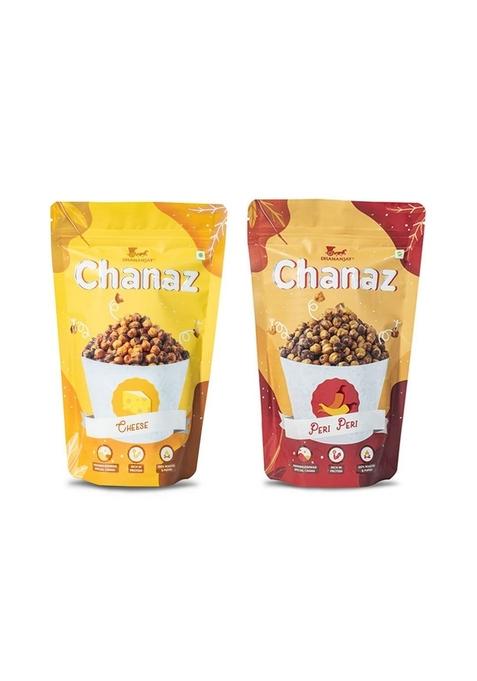 DHANANJAY Roasted Flavoured Mahabaleshwar Chana (Chickpeas) | Gluten Free Rich in Protein 100% and Puffed Pack of 2 (Cheese 160g & Peri 160g) - 160gm + 20gm extra